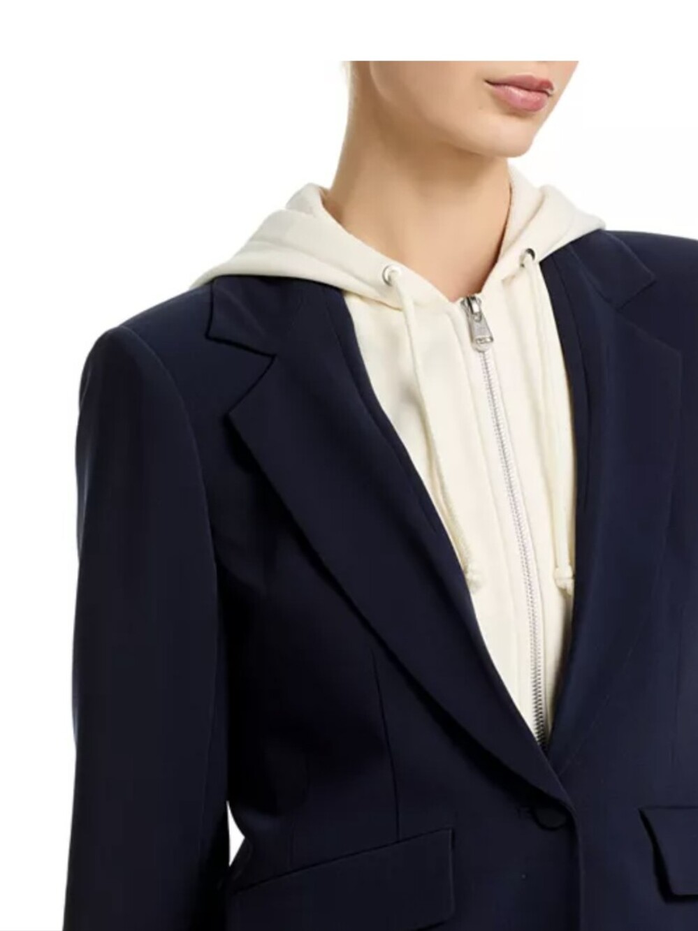 NWOT Cinq A Sept Le Petit Khloe Navy and Ivory Hooded Blazer Jacket Size 8 - Picture 5 of 12